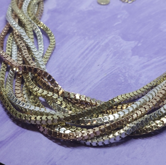 Vintage Alfani Box Chain Necklace Multi Chain Triple Metal Tone - Picture 6 of 8